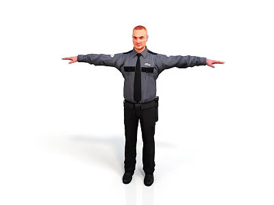Male Security Guard In Uniform Standing With Arms Outstretched On White 3d model