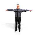 Male Security Guard In Uniform Standing With Arms Outstretched On White