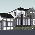 Traditional Chinese Style Detached Villa With Black Roof White Walls Porch And Large Windows