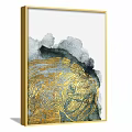 Abstract Paintings With Gold Blue Circular Patterns In Golden Frames On Gray Wall 3d model