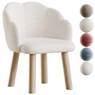 Soft Plush Children's Chair With Wooden Legs Armrests And Color Options 3d model