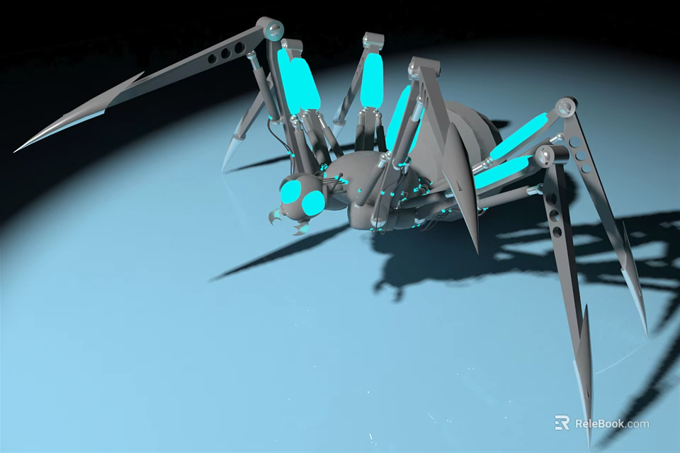 Smart Spider Shaped Robot With Mechanical Legs Blue Glowing Elements And Modern Design 3d model 