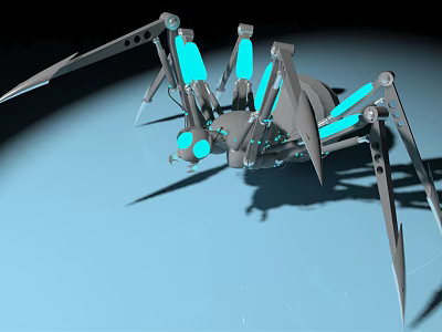 Smart Spider Shaped Robot With Mechanical Legs Blue Glowing Elements And Modern Design 3d model
