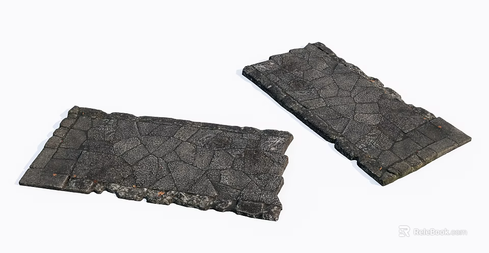 Garden Ornaments Black Cracked Texture Stone Slabs For Outdoor Pathway 3d model 