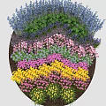 Vibrant Mixed Garden Flowers With Yellow Pink Purple Blue Blooms And Green Foliage