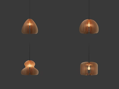 Decorative Modern Wooden Pendant Lights With Striped Design And Warm Lighting 3d model