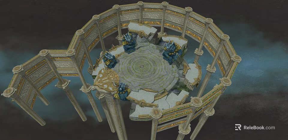 Ancient Circular Architecture Structure With Intricate Columns Carvings And Stone Floor 3d model 