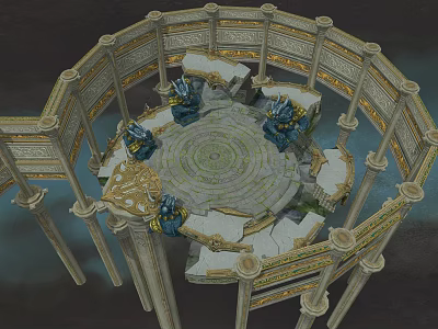 Ancient Circular Architecture Structure With Intricate Columns Carvings And Stone Floor 3d model