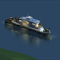 Garden Landscape At Night With Lake Surface Cruise Boats Shore Lights And Flowers