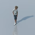 Group of Boys in Printed T Shirts and Shorts Standing on Smooth Floor with Reflection