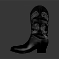 Black Leather Cowboy Boots Featuring Silver Embroidery And Stylish Medium Heel Design