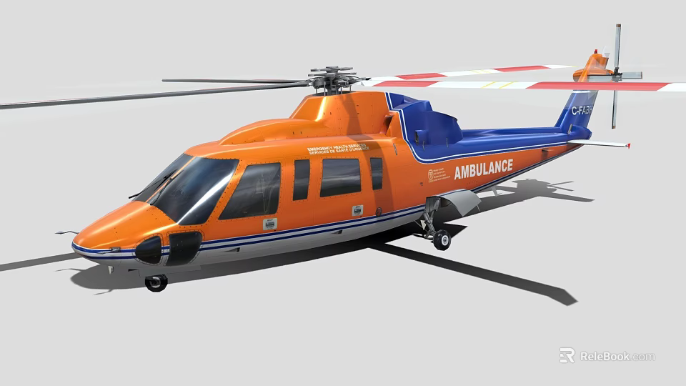 Orange and Blue Ambulance Helicopter with Medical Rescue Design and Rotors 3d model 