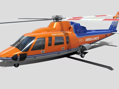 Orange and Blue Ambulance Helicopter with Medical Rescue Design and Rotors 3d model