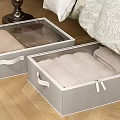 Beige Fabric Storage Baskets With Clear Lids And Brown Handles For Bedroom Quilt Storage