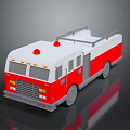 Red And White Cartoon Fire Truck Model With Red Emergency Lights On Top
