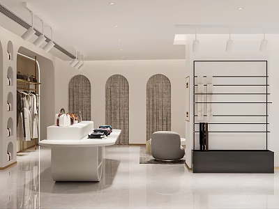 Modern Fashion Store Interior With Open Space Clothing Display Racks Checkout Counter And Seating 3d model