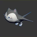 Cute 3D Cartoon Creature With Gray White Body Pink Ears Wings And Paws