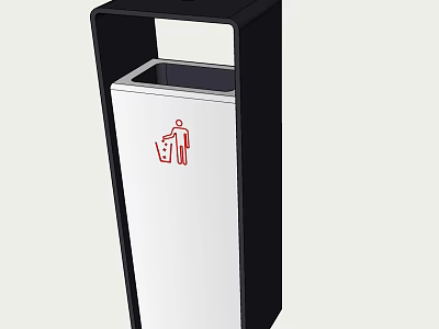 Public Vertical Trash Can With Black And White Modern Design And Red Waste Disposal Icon 3d model