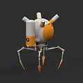 Orange And White Spider Legged Robot Game Movie Character With Antennas And Cartoon Design