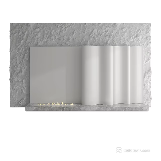 Modern Textured Gray Background Wall With White Folded Panels And Marble Base 3d model