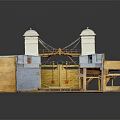 Cartoon Scenery Of Ancient Fortress Model With Walls Towers Staircases And Passages