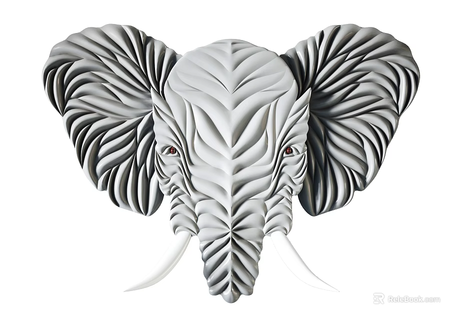 3D Leaf Textured Elephant Head Black And White Modern Wall Decor 3d model 