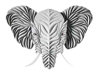 3D Leaf Textured Elephant Head Black And White Modern Wall Decor 3d model