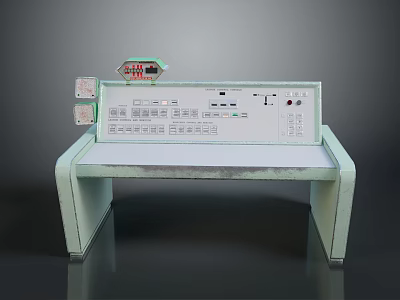 Light Green Control Console With Multiple Buttons Indicators And Top Interface Module 3d model
