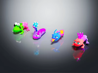 Colorful Plastic Toy Figures With Different Animal Shapes And Vibrant Colors 3d model