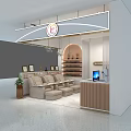 Elegant Modern Beauty Hair Salon Interior With Comfortable Sofa Product Shelves And Reception Desk