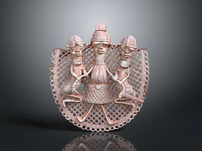 Traditional Sculpture Carving With Three Human Figures And Decorative Openwork Design 3d model
