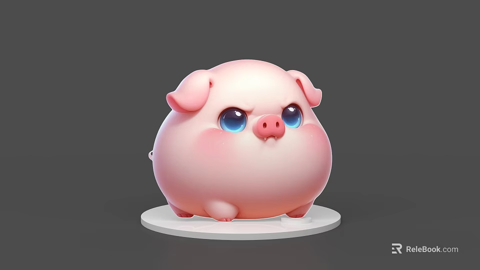 Cute Pink Piglet Stuffed Toy With Big Blue Eyes On White Base 3d model 