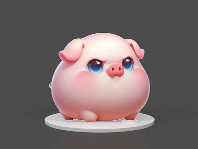 Cute Pink Piglet Stuffed Toy With Big Blue Eyes On White Base 3d model