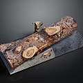 Natural Wood Log On Rustic Stone Slab With Axe And Textured Surface 3d model