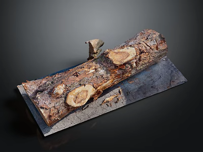 Natural Wood Log On Rustic Stone Slab With Axe And Textured Surface 3d model