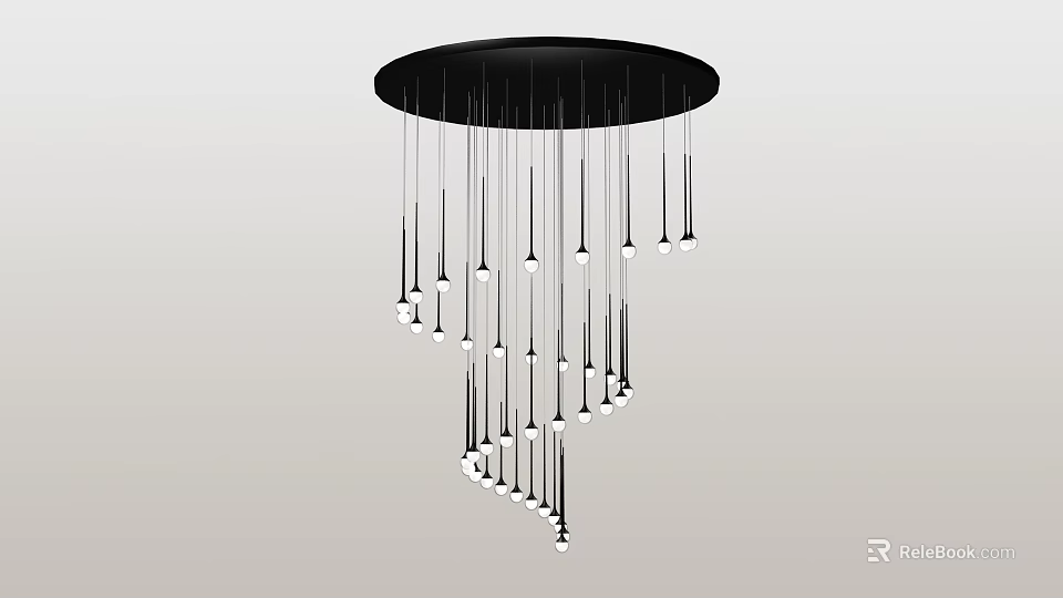 Modern Round Canopy Chandelier With Black Frame And Hanging Bulbs For Interior 3d model 