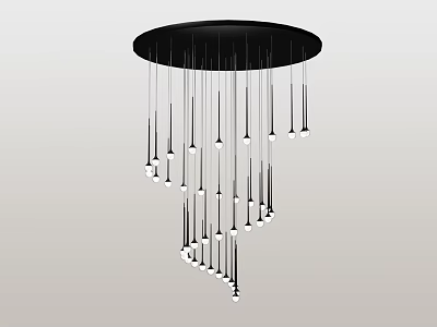 Modern Round Canopy Chandelier With Black Frame And Hanging Bulbs For Interior 3d model