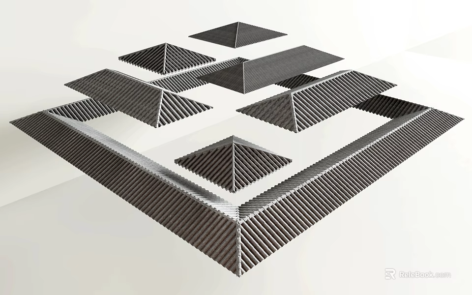 Modern Architectural Components With Geometric Shapes And Striped Texture Design 3d model