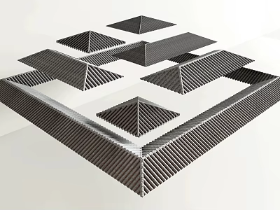 Modern Architectural Components With Geometric Shapes And Striped Texture Design 3d model