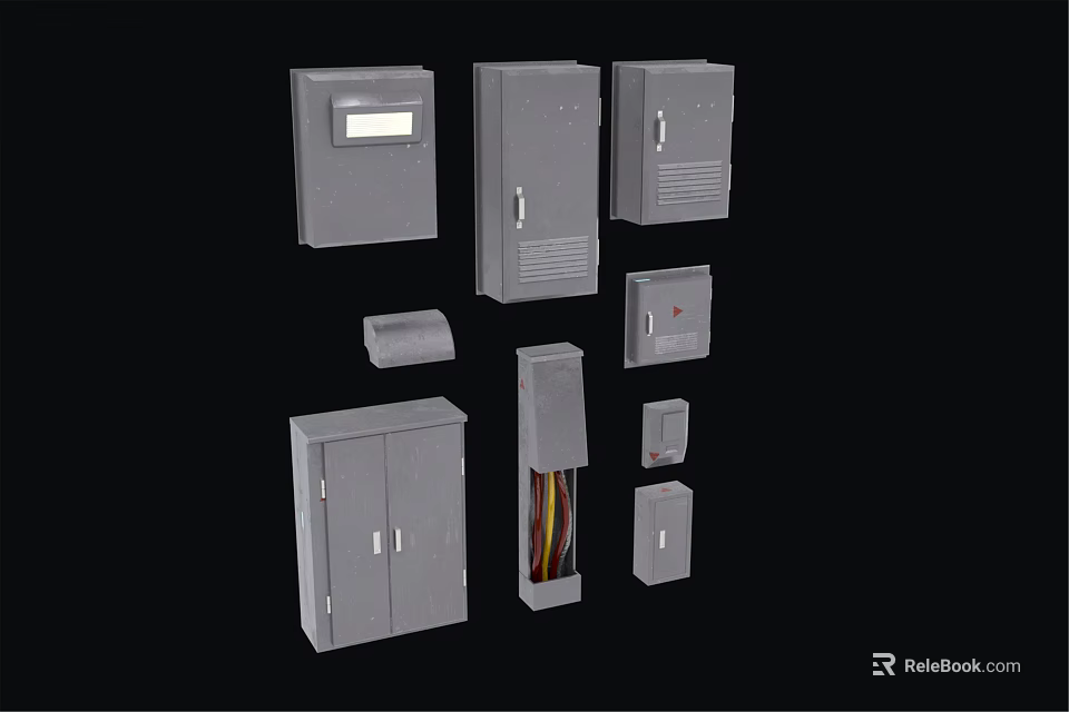 Different Types of Industrial Electrical Equipment Including Control Panels Enclosures And Junction Boxes 3d model 