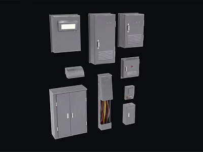 Different Types of Industrial Electrical Equipment Including Control Panels Enclosures And Junction Boxes 3d model