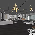 Modern Office Interior Design With Large Windows Work Desk Sofa And Bookshelves