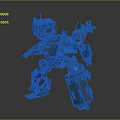 Mechanical Robot Character 3D Model With Green Brown Color Square Head And Mechanical Legs