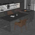 Elegant Modern Kitchen Interior With Marble Dining Table And Chairs 3d model