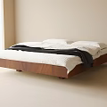 Minimalist Double Bed With Wooden Frame White Sheets Black Blanket And Natural Light