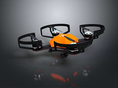 Orange Quadcopter Drone With Black Frame Propeller Guards And Modern Design 3d model