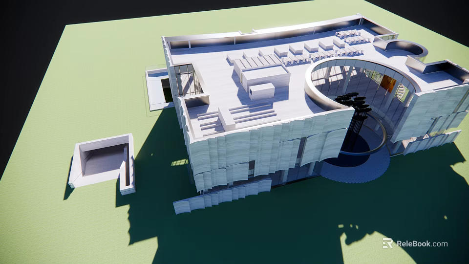 Modern Sales Office Building With Unique Architectural Design And Glass Facade 3d model 