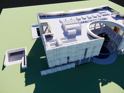 Modern Sales Office Building With Unique Architectural Design And Glass Facade 3d model