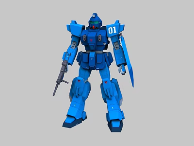 Blue Mech Robot Game Movie Character With Number 01 And Weapon In Hand 3d model