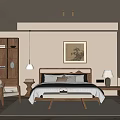 Modern Bedroom Interior Design With Wooden Bed Nightstand Lamp Bookshelf And Cozy Rug